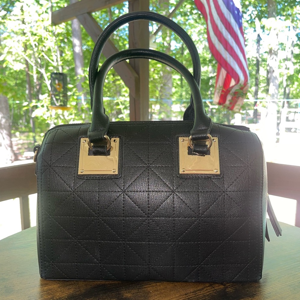 Black Structured Top-Handle Women's Bag with Gold Hardware